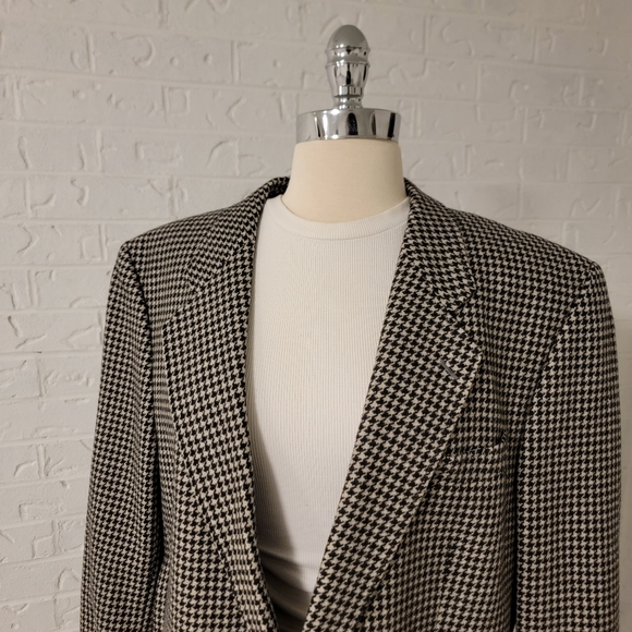vintage wool houndstooth black white oversized blazer jacket mod chic work - Picture 2 of 4